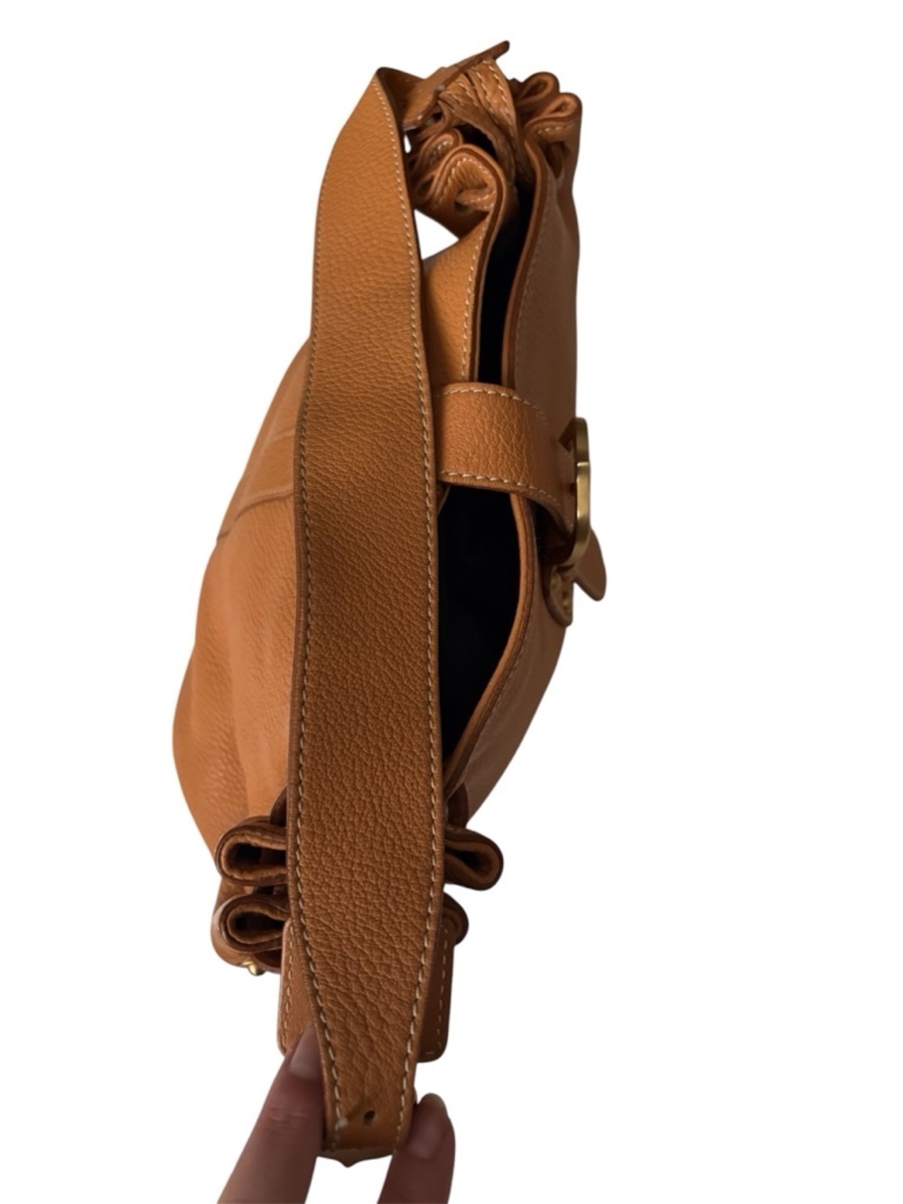 Vintage Dooney & Bourke tan/camel pebble leather shoulder bag golden hardware - Picture 4 of 9